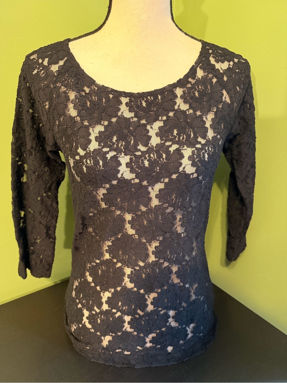 Joe Fresh Black Floral Lace Scoop-Neck Top